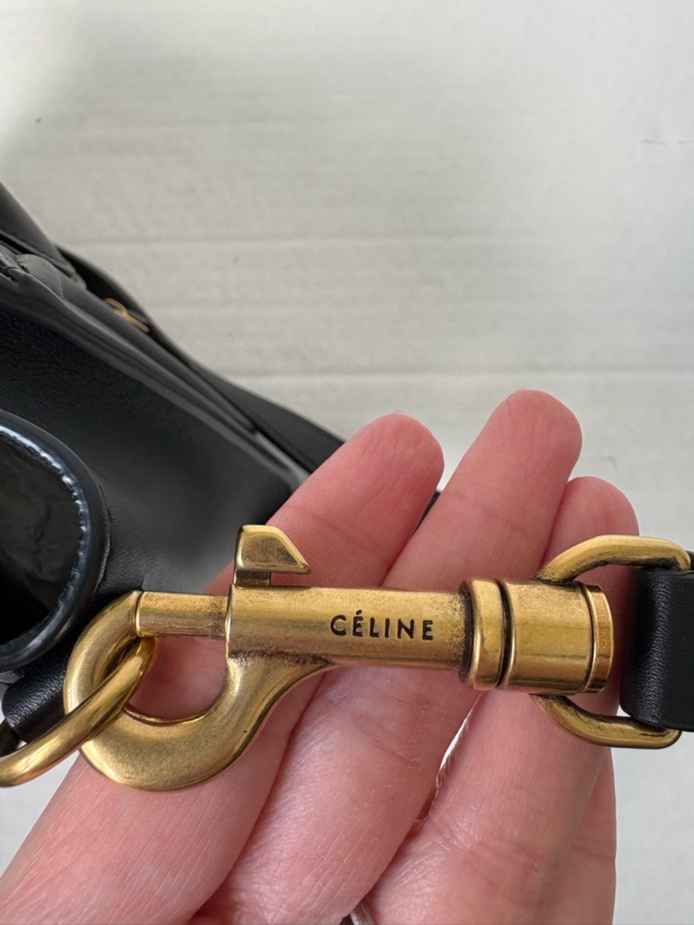 Celine Black Leather Luggage Nano Top Handle Bag Crossbody Gold Hardware Zip - Picture 7 of 14